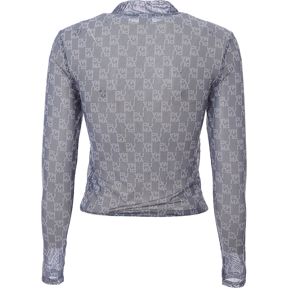 Puma Womens Infuse Aop Long Sleeve Fitted Top In Blue