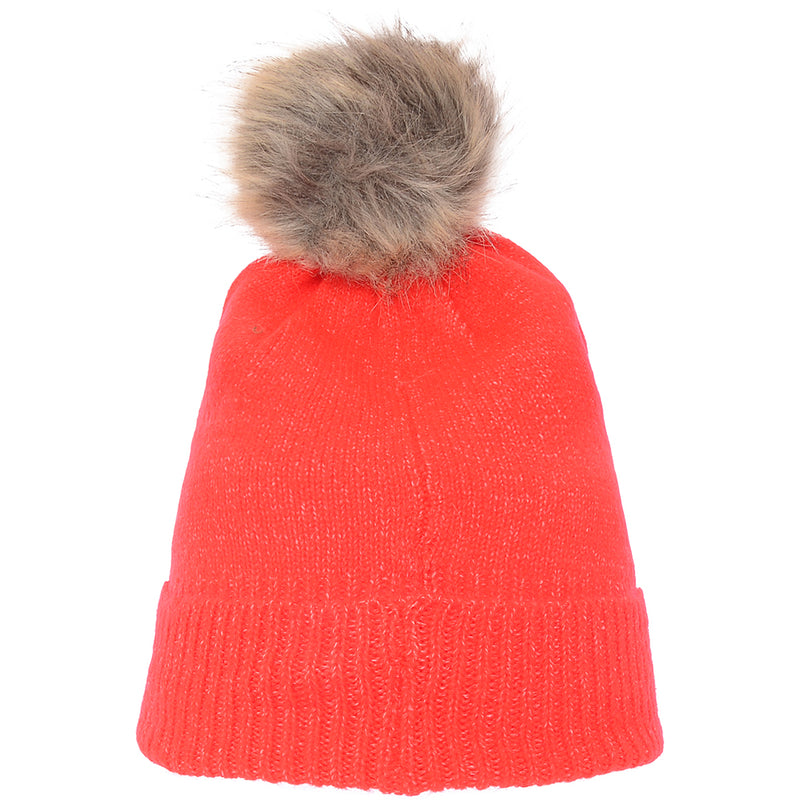 Boardmans Women's Red Christmas Faux Fur Pom With Sequin Detail Beanie