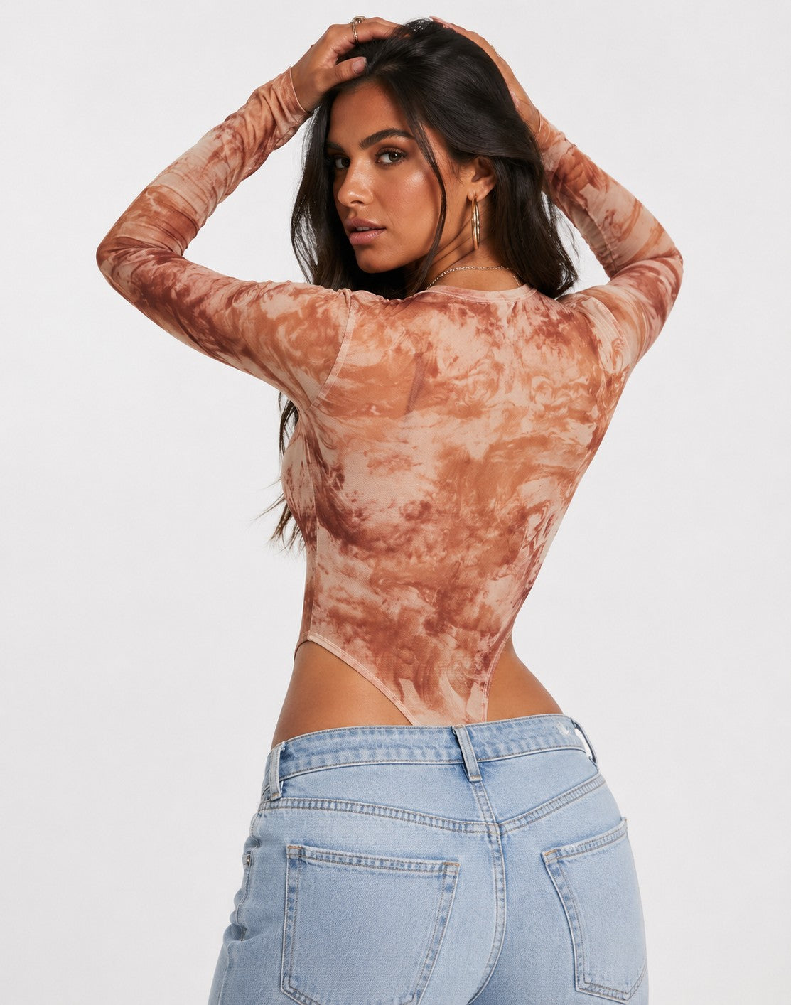 Missyempire Womens Long Sleeve Body in Brown Marble Print
