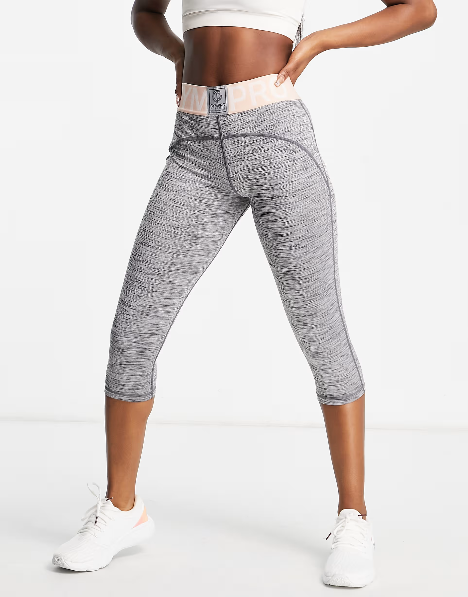 A State Of Being Womens Gympro Apparel Capri Leggings in Pink And Grey