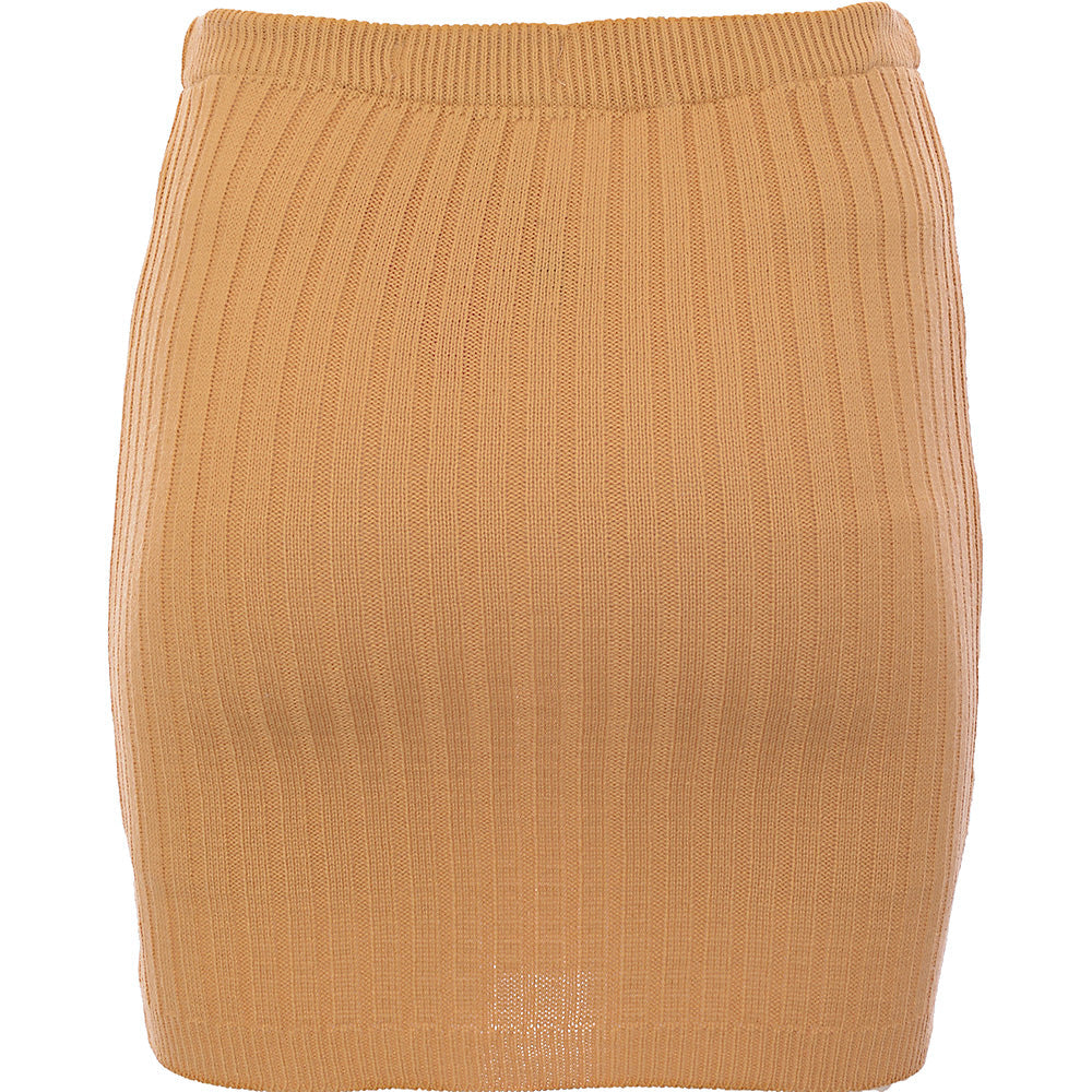 Unique21 Women's Ribbed Waist Mini Skirt in Mustard