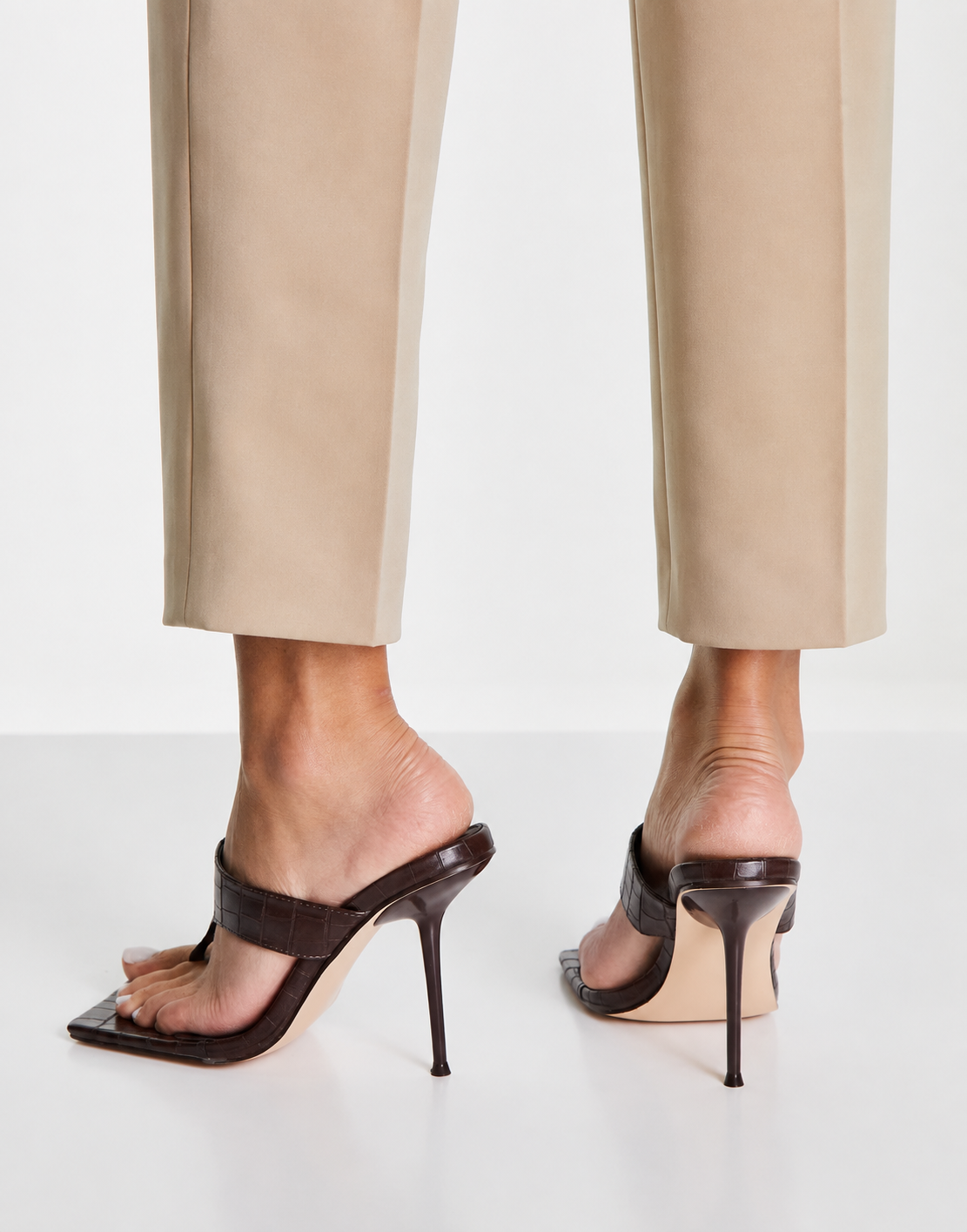 Public Desire Womens Carina Mules in Chocolate Brown Croc
