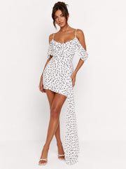 In The Style Womens X Jac Jossa Cowl Mini Dress With Train in Polka Dot Print