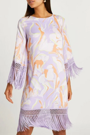 River Island Womens Printed Shift Dress With Fringing In Pink