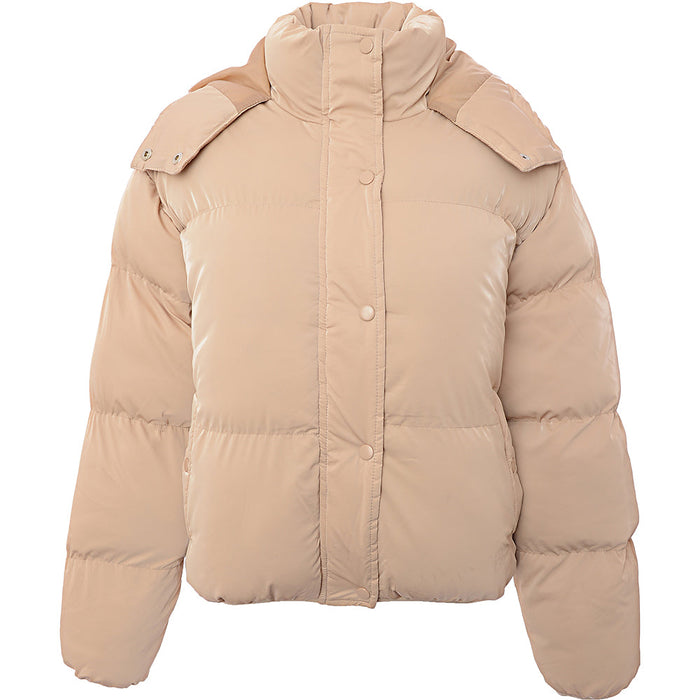 Brave Soul Women's Cream Bunny Hooded Puffer Jacket