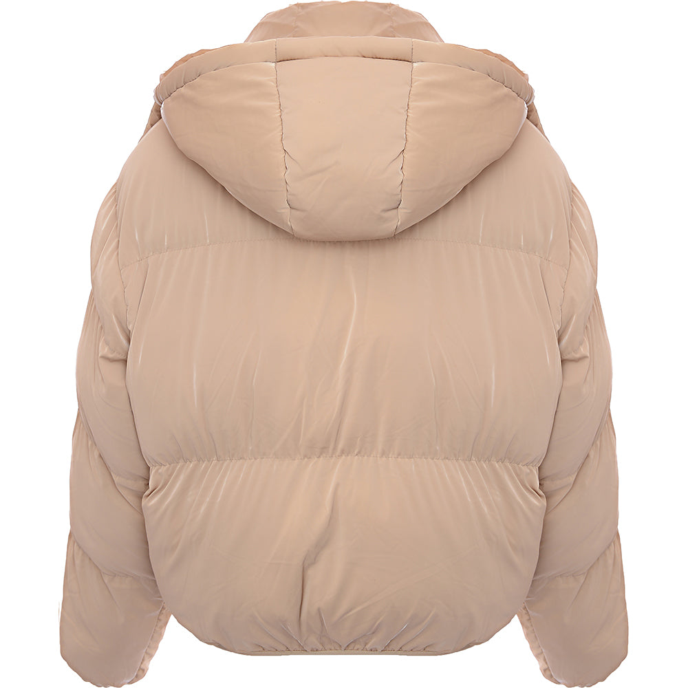 Brave Soul Women's Cream Bunny Hooded Puffer Jacket