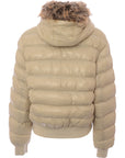 Brave Soul Womens River Puffer Coat with Faux Fur Trim Hood in Stone