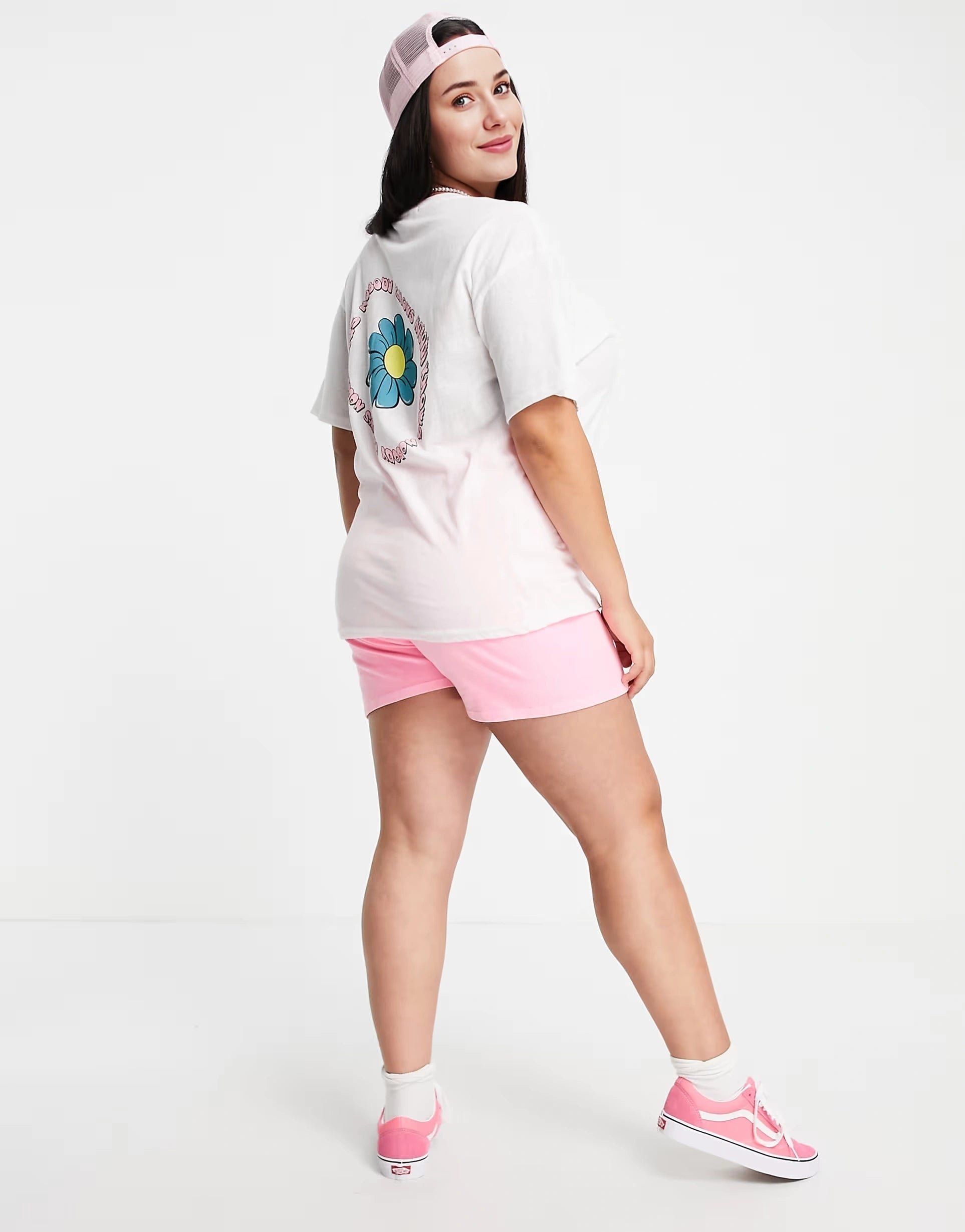 New Girl Order Curve Womens New Girl Order Plus Flower Back Print Oversized Graphic T-Shirt