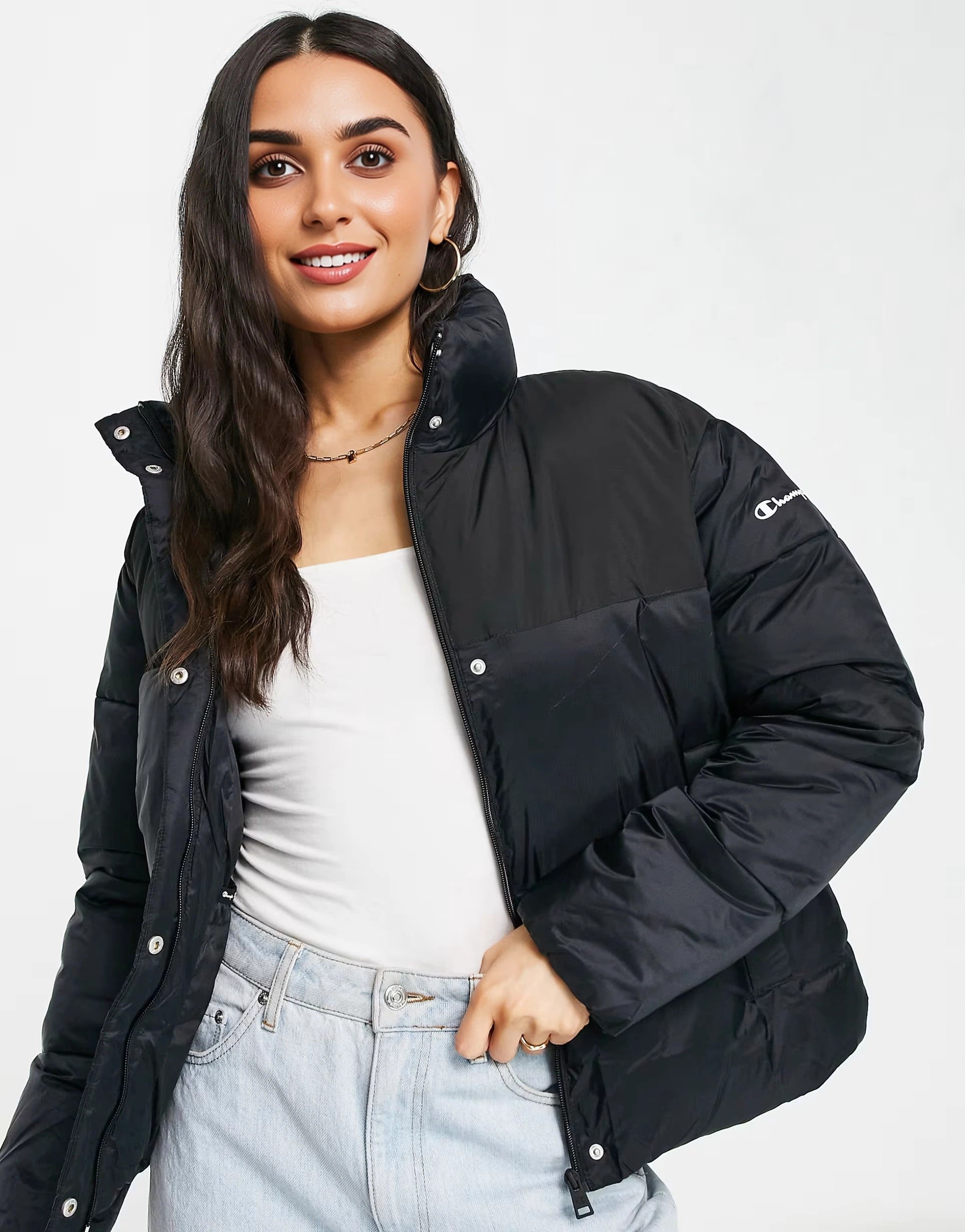Womens Champion Puffer Jacket in Black