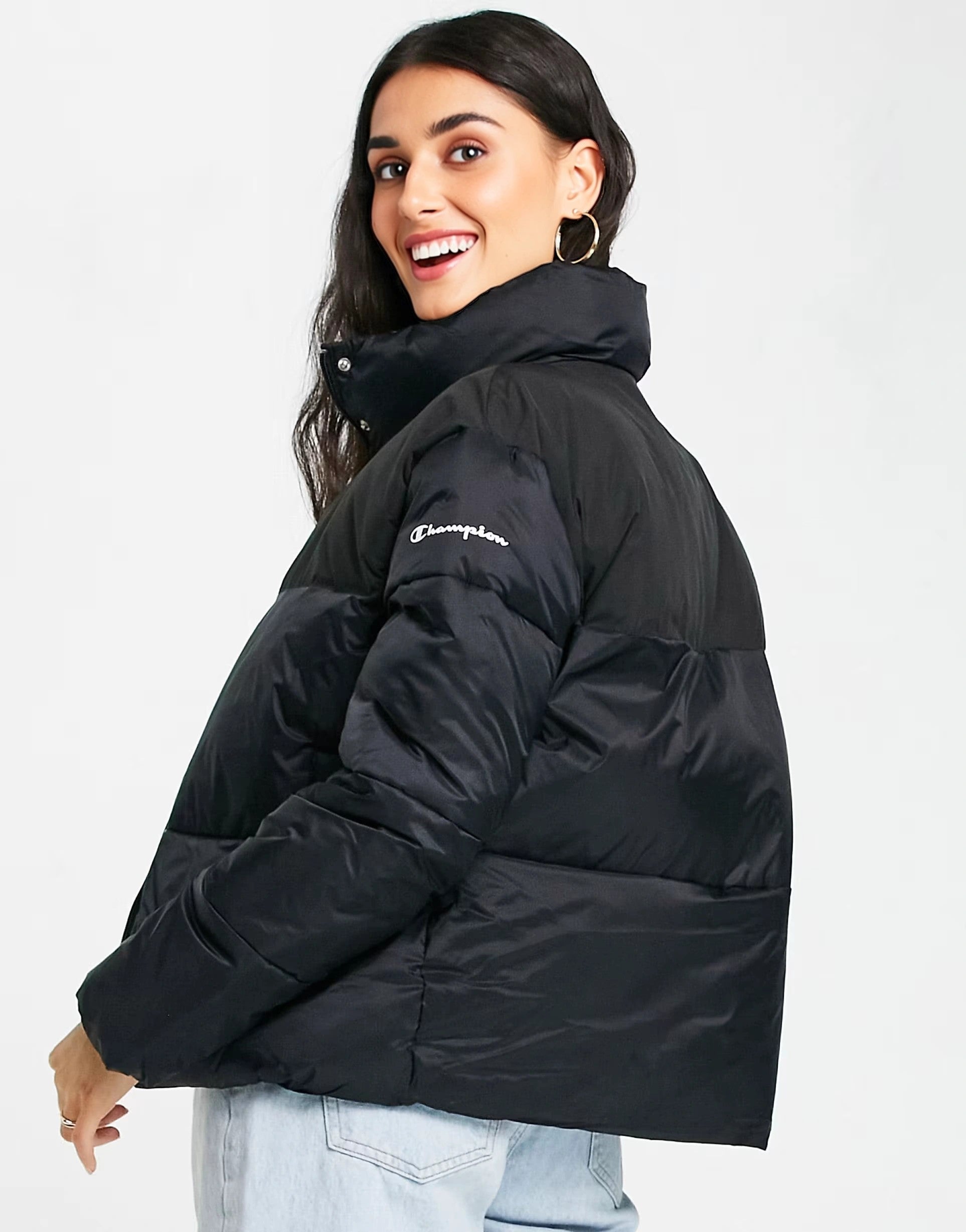 Womens Champion Puffer Jacket in Black