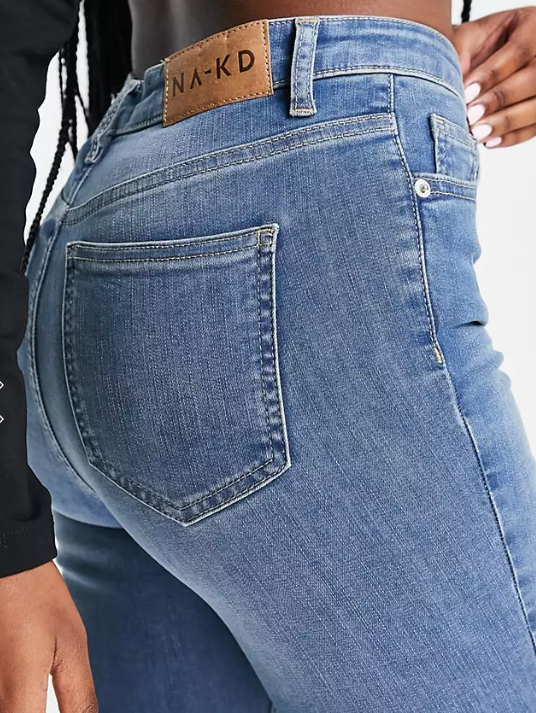 NA-KD Womens Cotton Skinny High Waist Jeans With Raw Hem In Mid Blue