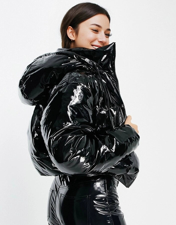 Womens Ellesse Wet Look Puffer Jacket in Black
