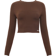 Urban Threads Women's Chocolate Brown Seamless Long Sleeve Sports Crop Top