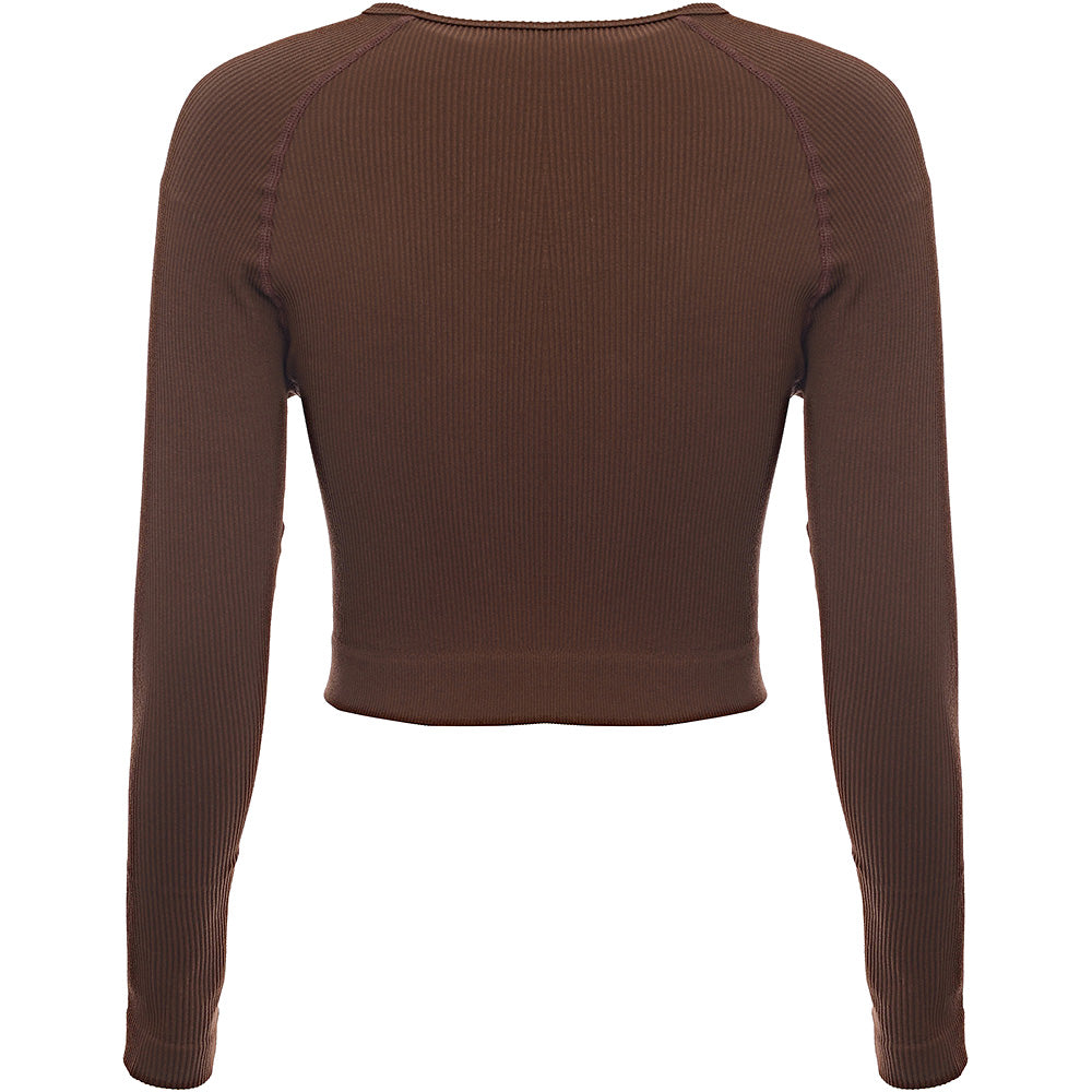 Urban Threads Women's Chocolate Brown Seamless Long Sleeve Sports Crop Top