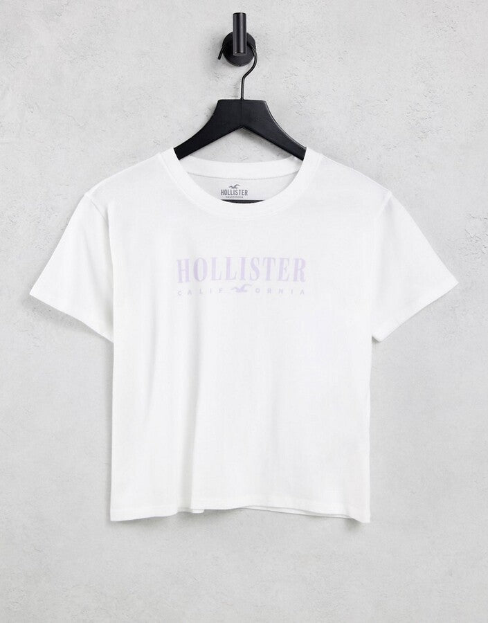 Womens Hollister Cropped Logo T-Shirt in White
