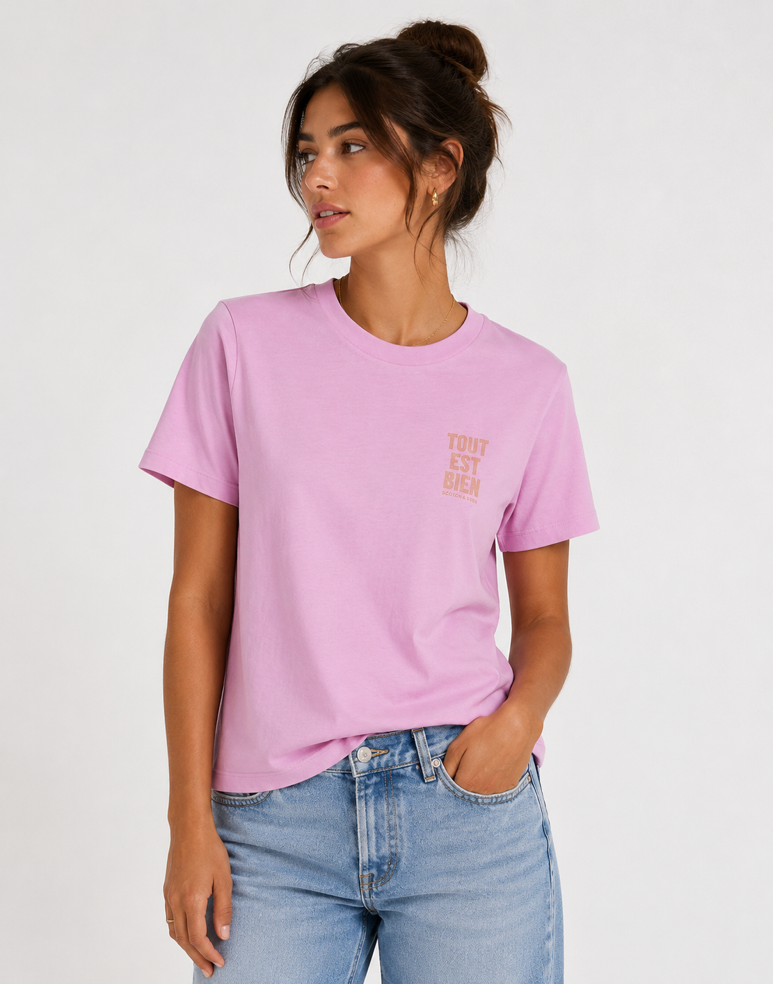 Maison Scotch Womens Relaxed Fit Cotton T-Shirt In Pink