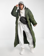 Womens Missguided Chevron Maxi Puffer Coat In Khaki