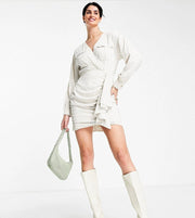 Womens Club L London Tall Shirt Dress With Frill Ruched Skirt Detail In Stone