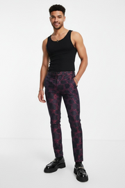 Bolongaro Trevor Mens Super Skinny Fit Jacquard Floral Suit Trousers