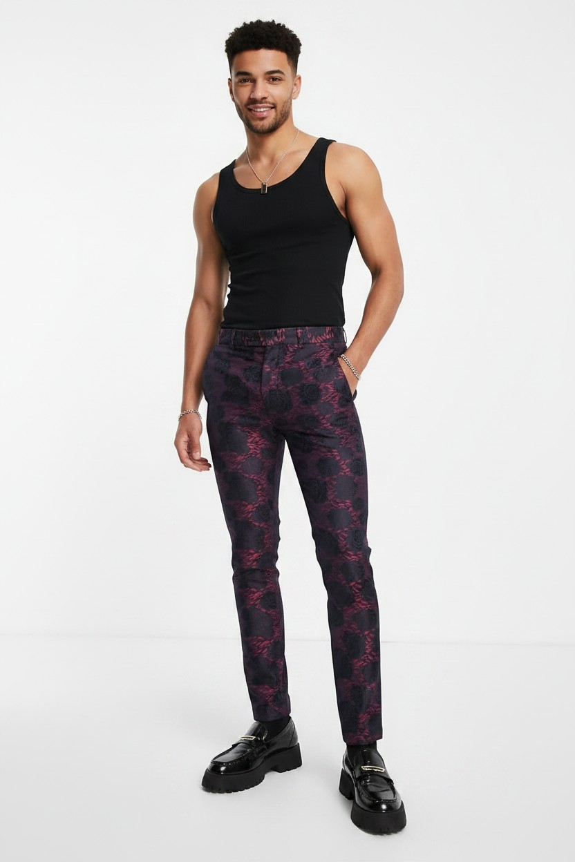 Bolongaro Trevor Mens Super Skinny Fit Jacquard Floral Suit Trousers