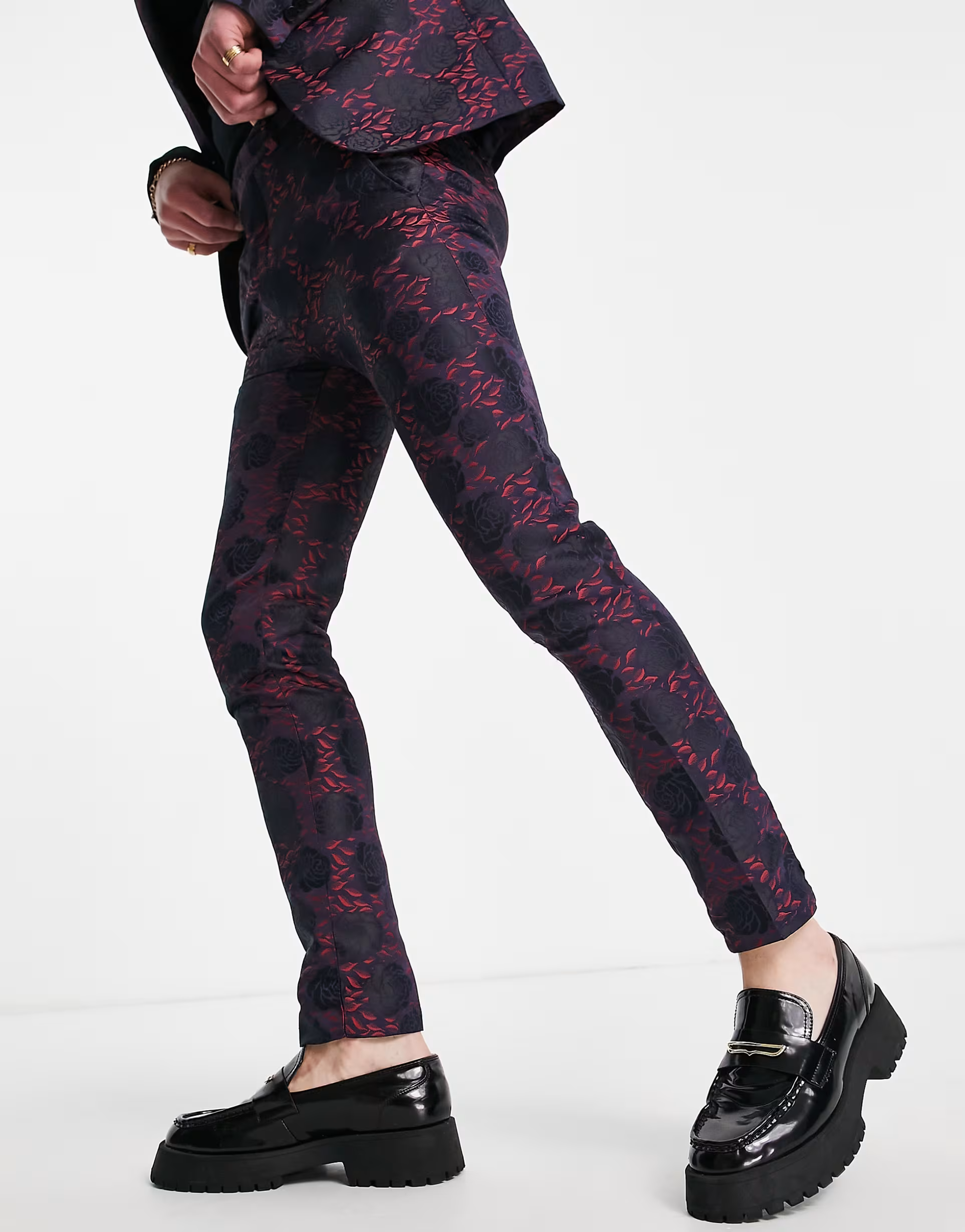 Bolongaro Trevor Mens Super Skinny Fit Jacquard Floral Suit Trousers