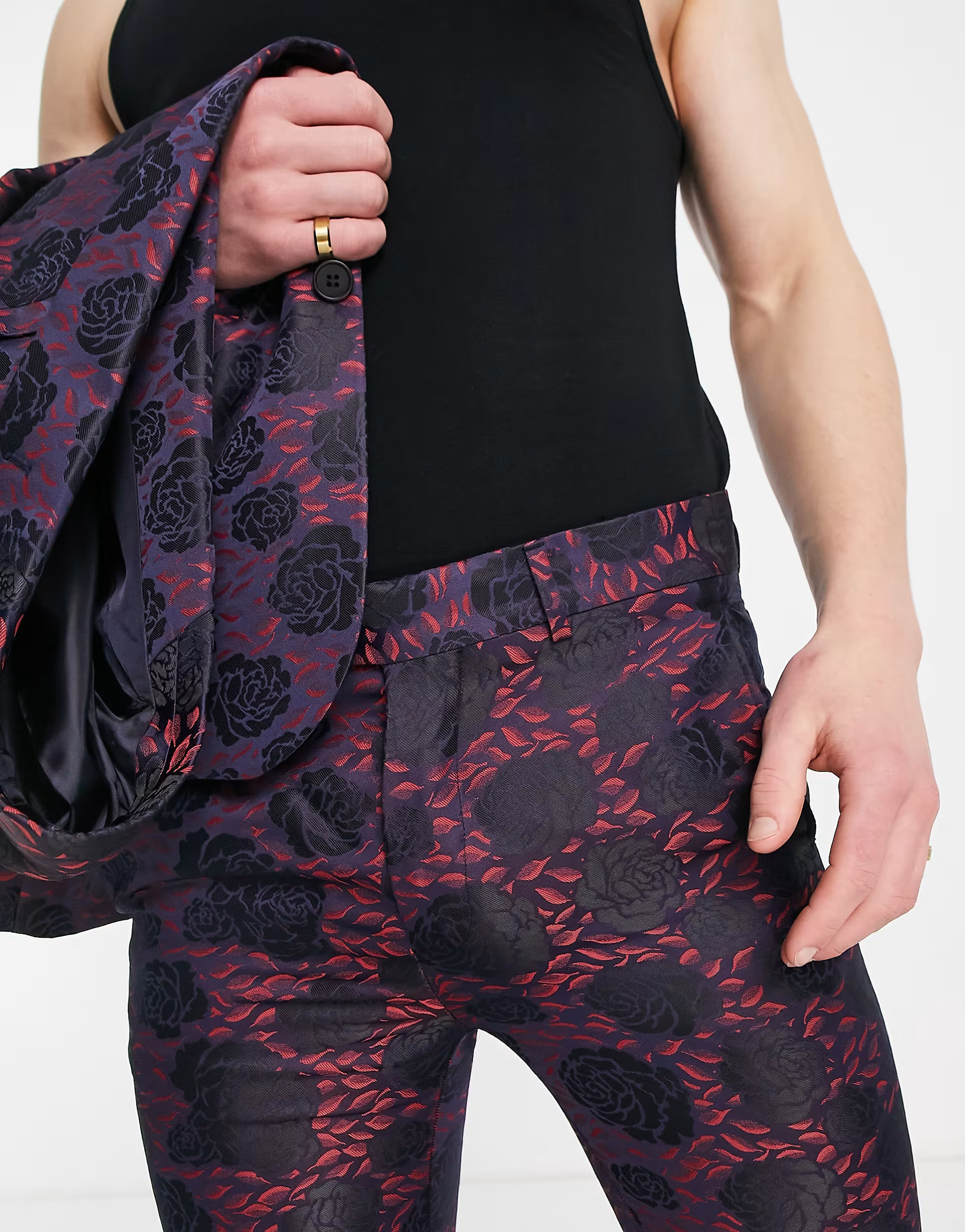 Bolongaro Trevor Mens Super Skinny Fit Jacquard Floral Suit Trousers