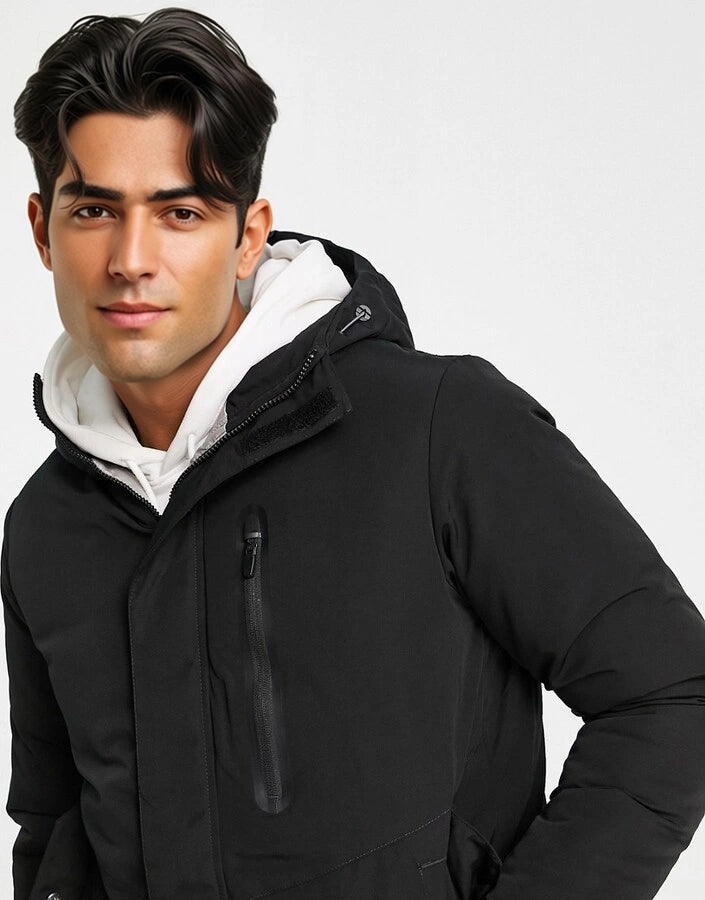 Jack & Jones Mens Core Parka With Hood In Black