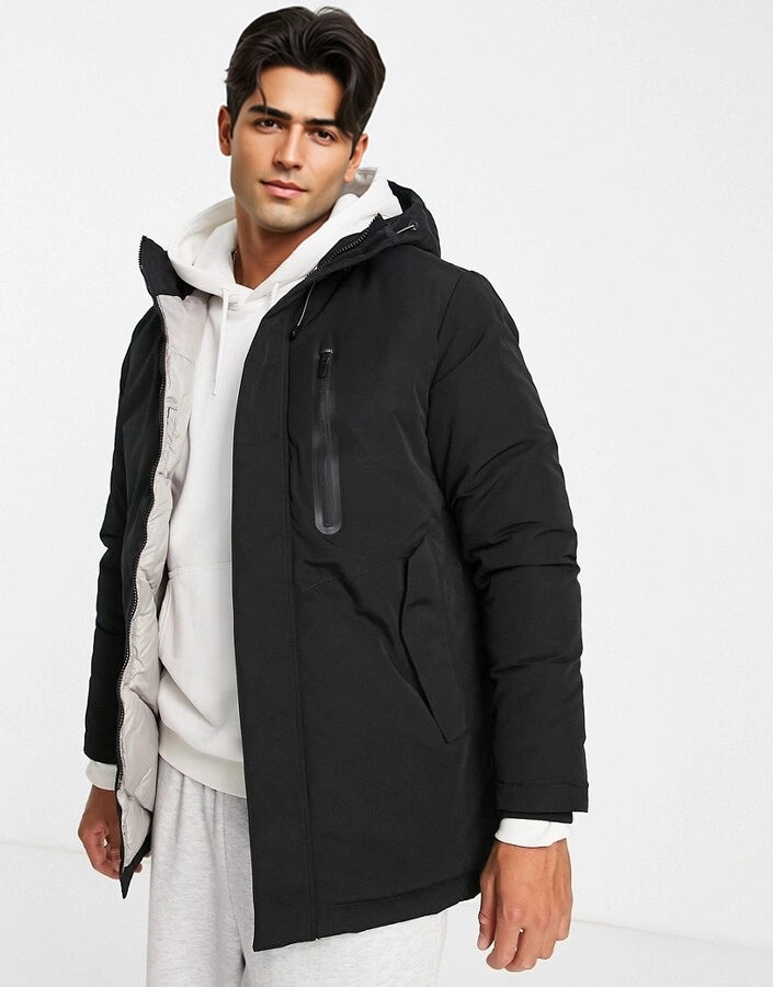 Jack & Jones Mens Core Parka With Hood In Black