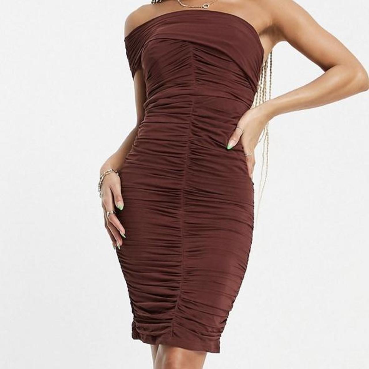 Jaded Rose Womens Off Shoulder Ruched Midi Dress In Chocolate