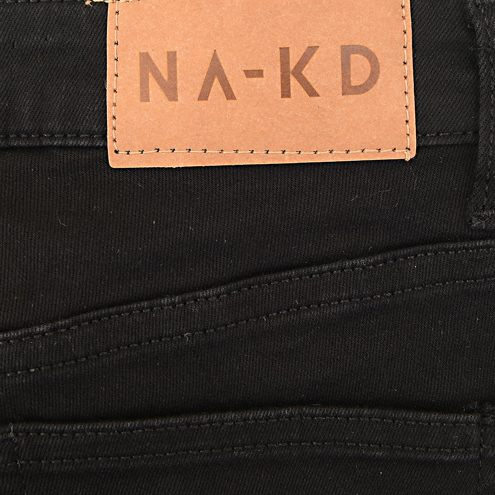 NA-KD Women's Black Cotton Highwaist Skinny Ripped Jean