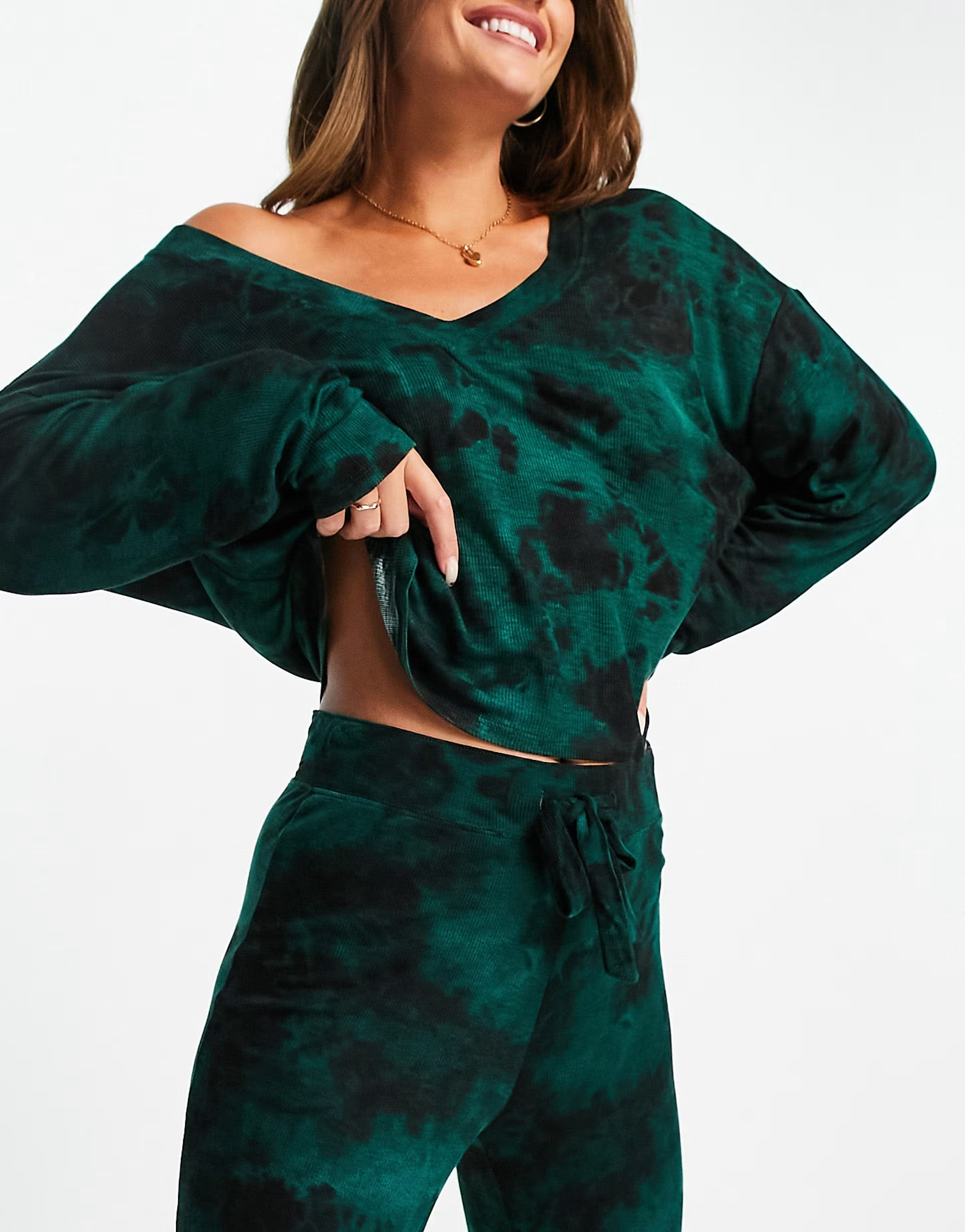 Gilly Hicks Womens Co-Ord V Neck Pyjama Top in Black Tie Dye