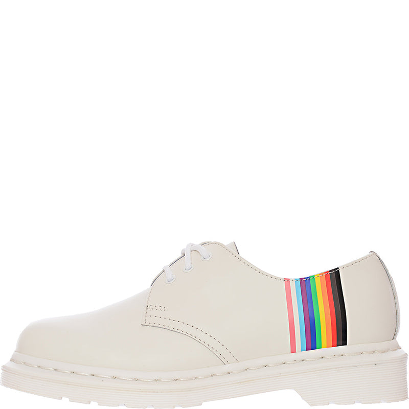 Dr Martens Womens White Pride Retro Leather Flat Shoes