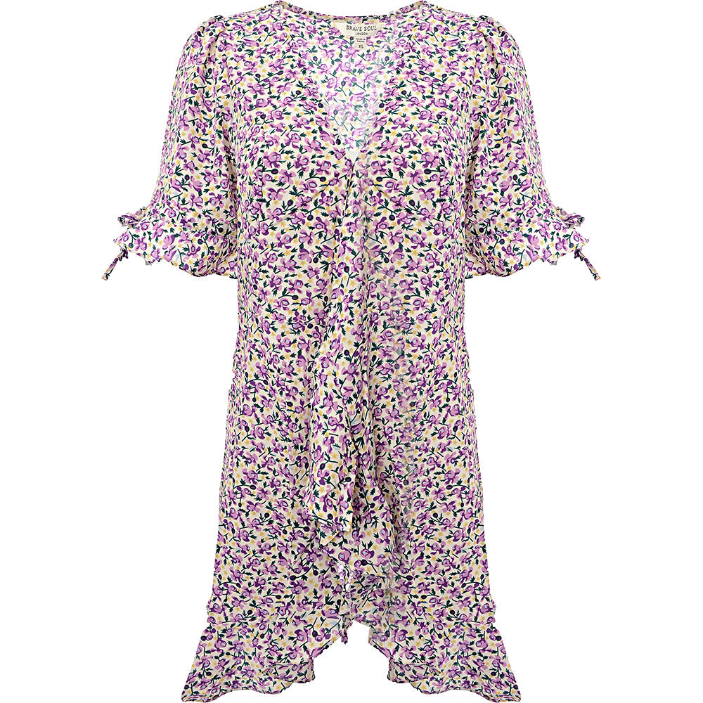 Womens Brave Soul Floral Mini Wrap Dress in Lilac