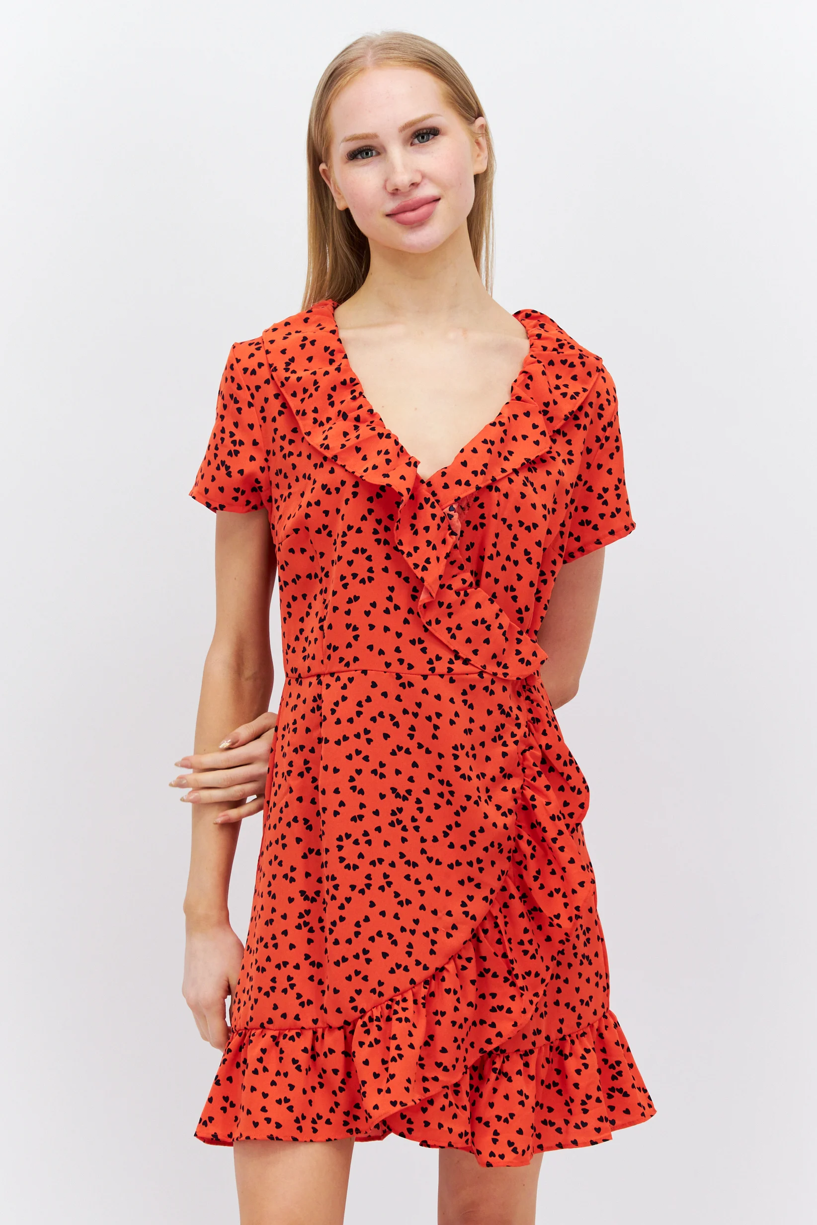 Brave Soul Womens Aza Printed Wrap Dress In Red