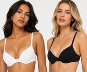 Lindex Womens Petite Cotton 2 Pack T-Shirt Bra With Bow In Black & White
