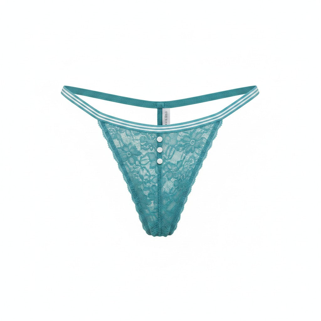 Lost Ink Womens Button Front Lace Brazillian in Teal