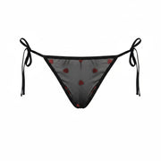 Lost Ink Womens Lace Tie Side Brief With Red Heart Embriodery In Black