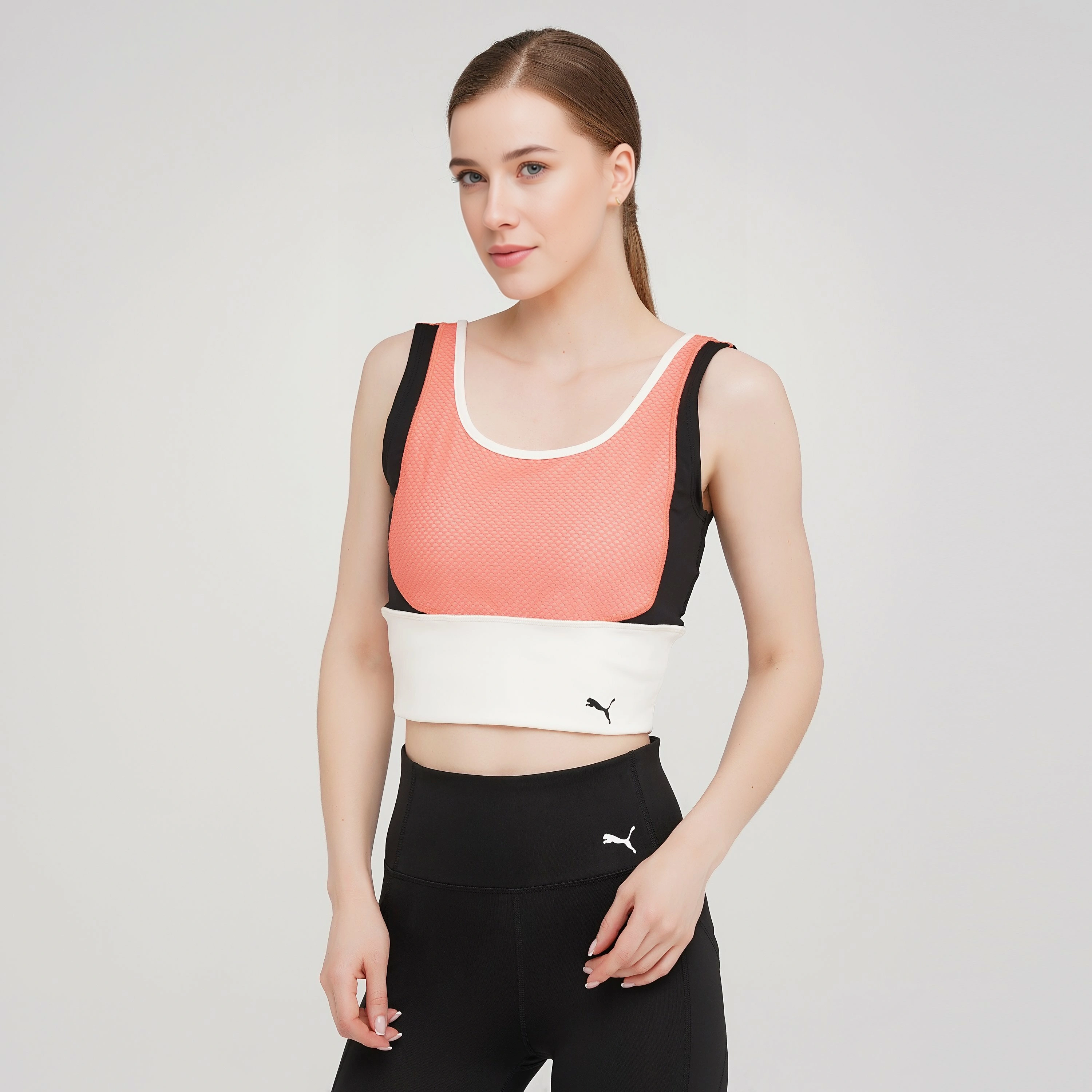 Puma Womens Train Fitted Cropped Tank Top In Peach