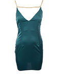 NaaNaa Women's Plunge Neck Satin Mini Dress in Teal