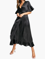 AX Paris Womens Satin Wrap Dress In Black