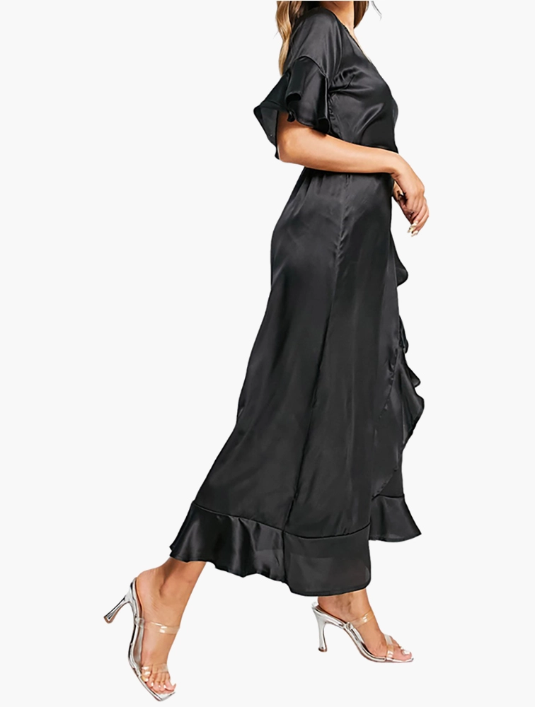 AX Paris Womens Satin Wrap Dress In Black