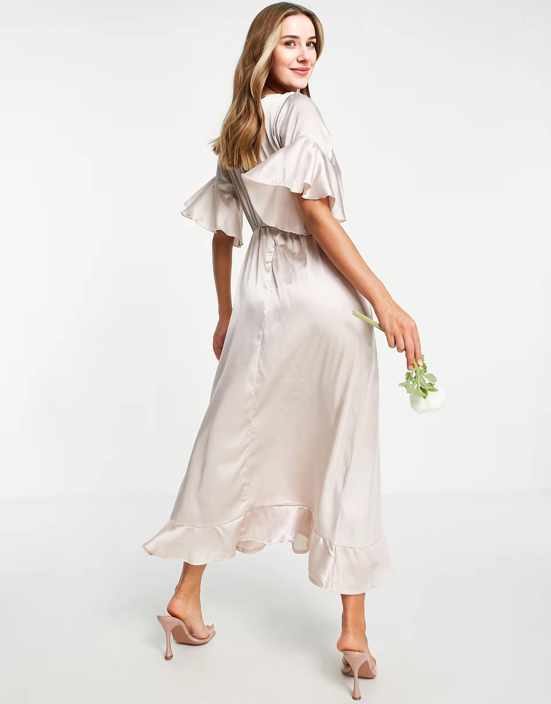 AX Paris Womens Wedding Guest Satin Wrap Dress in Champagne