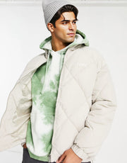 Mennace Mens Diamond Puffer Jacket In Off White