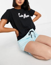Womens Threadbare Love More Pj Set In Black And Pale Blue