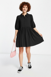 Glamorous Womens Mini Smock Shirt Dress With Puff Sleeves In Black