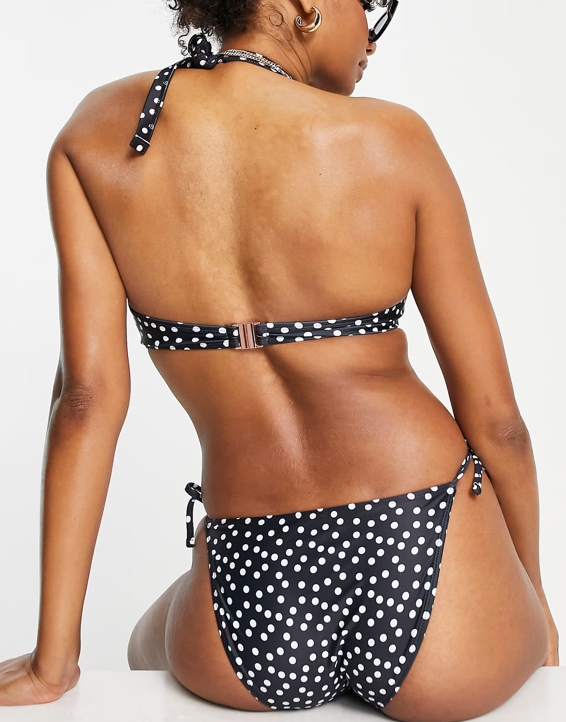 Ivory Rose Fuller One Shoulder Bikini Top in Black Polka Dot