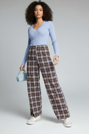 Heartbreak Womens Tall Wide Leg Trousers in Brown Check