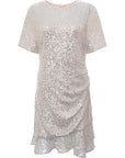 Forever New Women's Silver-Silver Curve Cap Sleeve Frill Hem Sequin Mini Dress