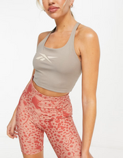 Reebok Womens Yoga Printed Logo Crop Top In Grey