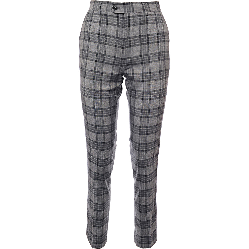 Brave Soul Mens Skinny Fit Grey Check Cropped Suit Trousers